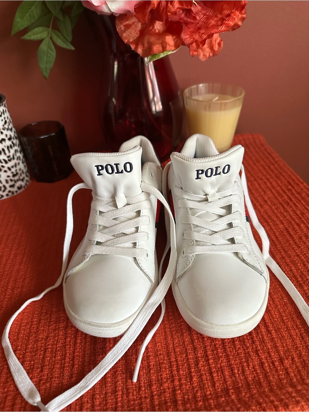 Polo by Ralph Lauren White Kids High-Top Lace Sneakers